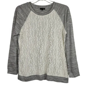 RXB White Heather Grey Lace Knit Top Shirt Women Size L Long Sleeve